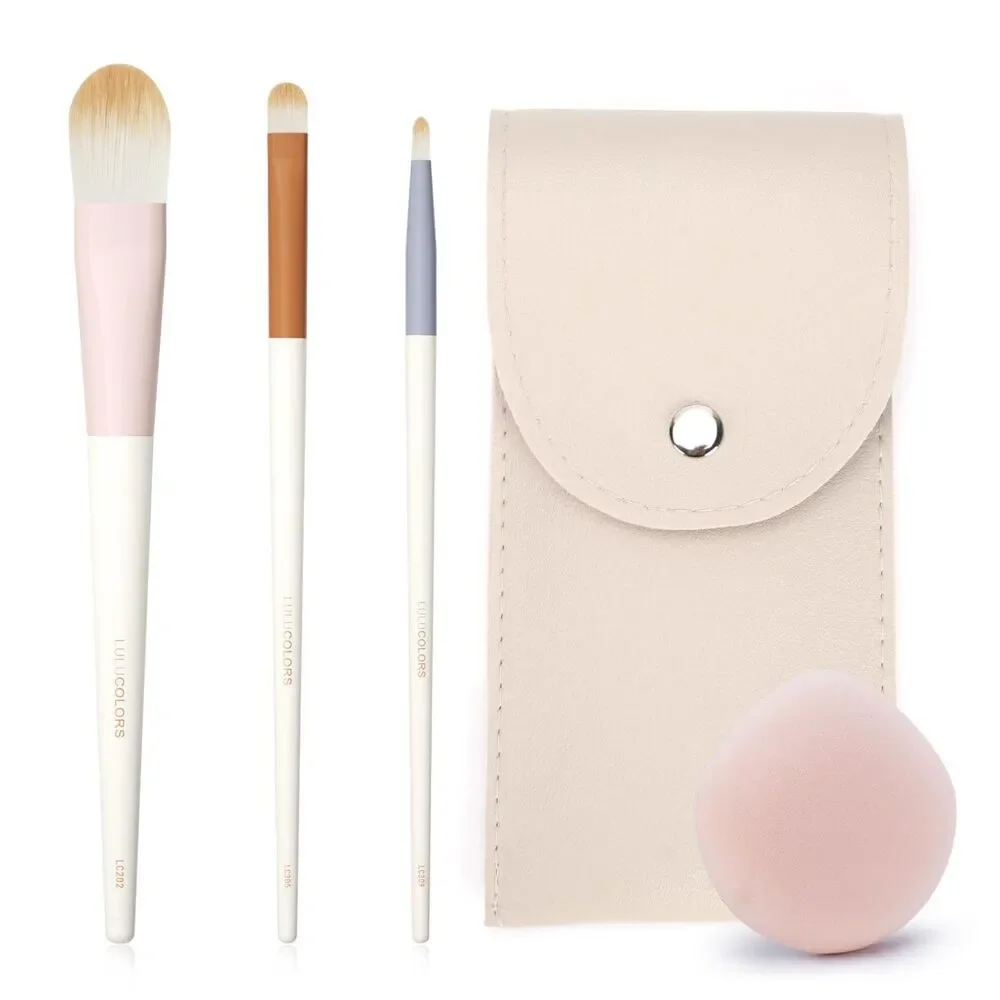 3-Pieces Colorful Foundation Brushes Set With Makeup Sponge And Travel Pouch